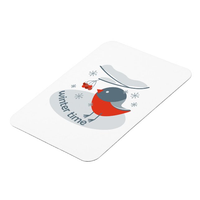 Winter bullfinch bird and red rowan berries magnet (Left Side)