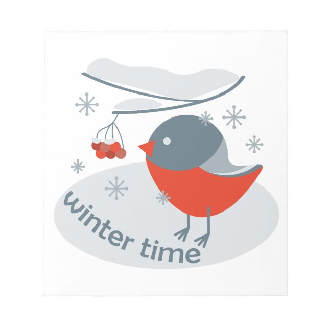 Winter bullfinch bird and red rowan berries   notepad (Front)