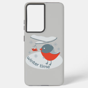 Winter bullfinch bird and red rowan berries samsung galaxy case