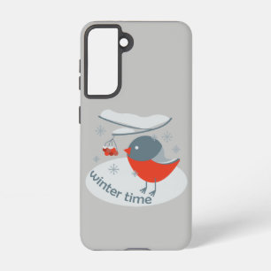 Winter bullfinch bird and red rowan berries samsung galaxy case