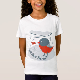 Winter bullfinch bird and red rowan berries T-Shi T-Shirt