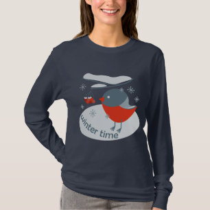 Winter bullfinch bird and red rowan berries  T-Shi T-Shirt