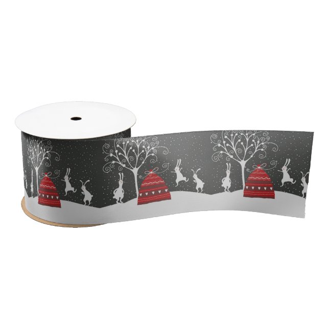 Winter Bunny Hoppy Holidays Christmas Ribbon Satin Ribbon (Spool)