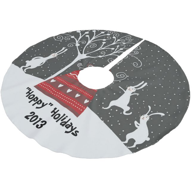 Winter Bunny Hoppy Holidays Christmas Tree Skirt (Angled)