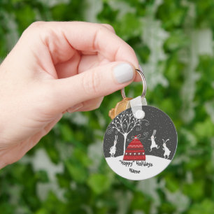 Winter Bunny Hoppy Holidays Key Chain