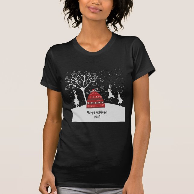 Winter Bunny Hoppy Holidays T-Shirt (Front)