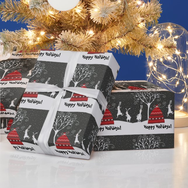 Winter Bunny Hoppy Holidays Wrapping Paper (Holidays)