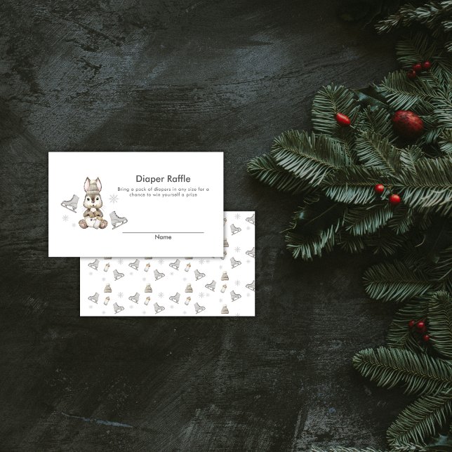 Winter Bunny Ice Skate Diaper Raffle Baby Shower Enclosure Card (Winter Bunny Ice Skate Diaper Raffle Baby Shower Enclosure Card)