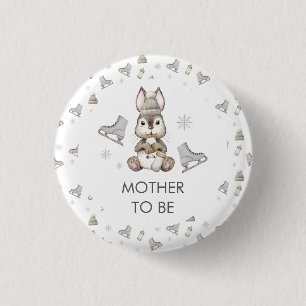 Winter Bunny Ice Skate Mother To Be Baby Shower 3 Cm Round Badge