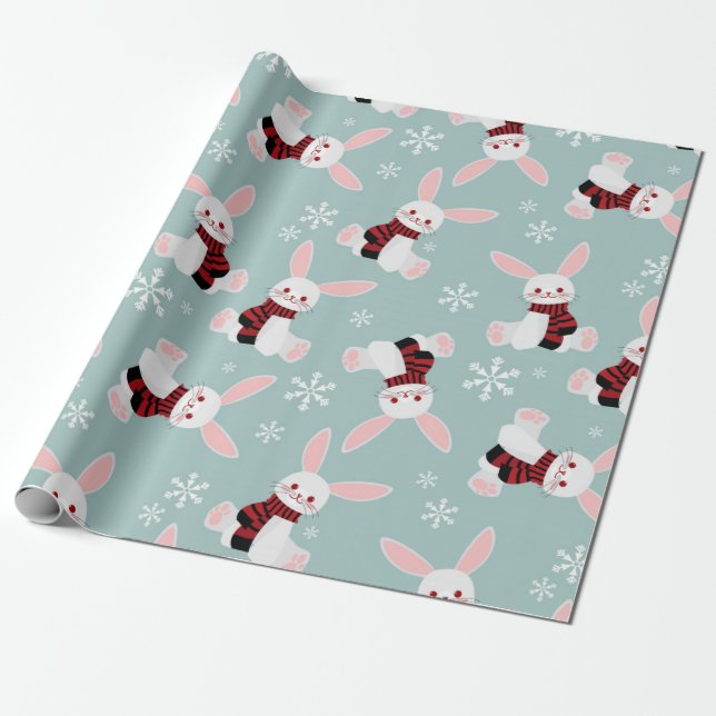 Winter Bunny Pattern Wrapping Paper (Unrolled)