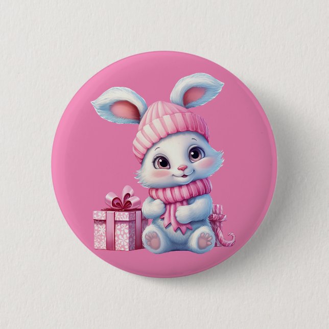 Winter Bunny Rabbit  6 Cm Round Badge (Front)