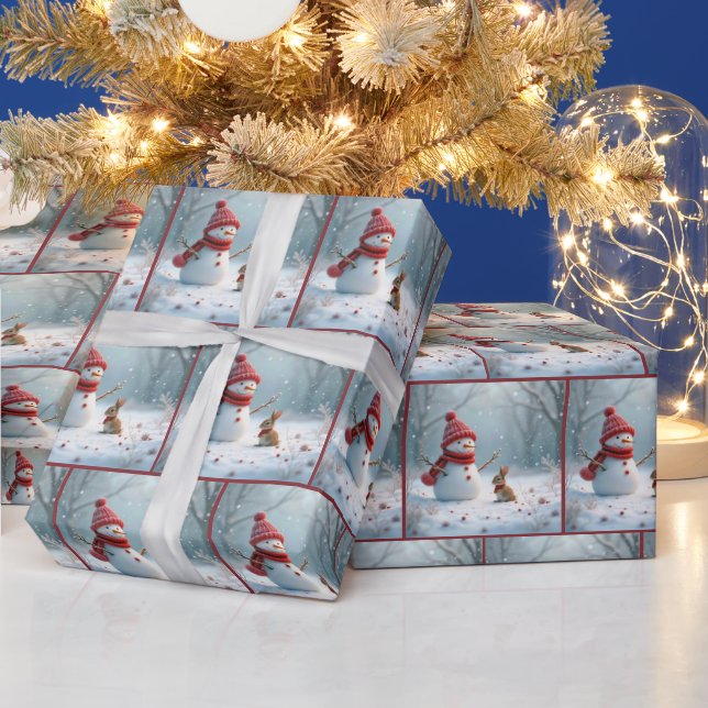 Winter Bunny With a Snowman Wrapping Paper (Holidays)