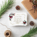 Winter Burgundy Floral Pine Gold Save The Date<br><div class="desc">Elegant,  Burgundy,  White Floral card design. It features gorgeous Burgundy,  White watercolour floral bouquet,  unique floral arrows with hearts as divider,  an elegant faux gold frame. Use Customise tool to add your info. For matching items,  please,  visit my Winter Floral Bouquet Collection.</div>