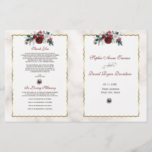 Winter Burgundy Floral Pine Gold Wedding Program