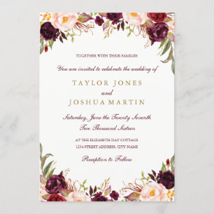 Winter Burgundy Floral Wedding Invitation