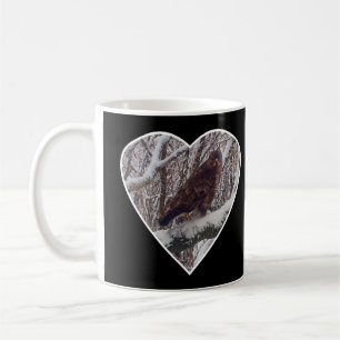 Winter Buzzard on Snowy Branch in Heart Frame Wild Coffee Mug