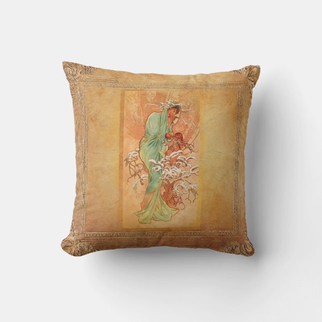 Winter by Alphonse Mucha Cushion (Front)