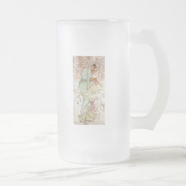 Winter by Mucha Frosted Glass Beer Mug (Right)