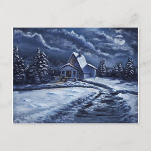 Winter Cabin at Night Postcard