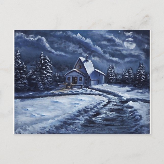 Winter Cabin at Night Postcard (Front)