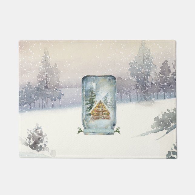 Winter Cabin Christmas  Doormat (Front)