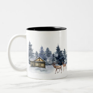 Winter Cabin Christmas Two-Tone Coffee Mug