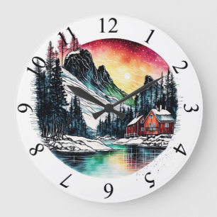 Winter Cabin Glow Large Clock