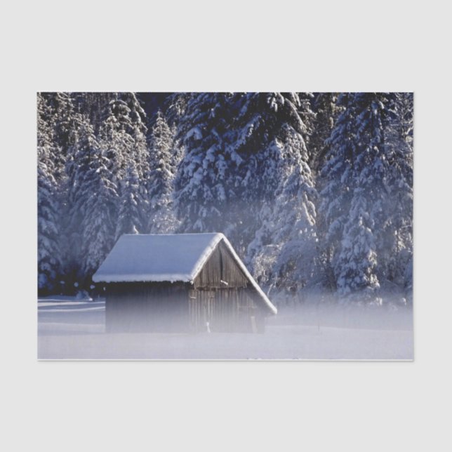 Winter Cabin in a Fog Wonderland Tissue Paper (Front)