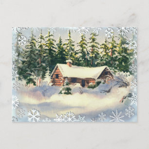 WINTER CABIN in SNOW by SHARON SHARPE Postcard
