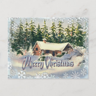 WINTER CABIN in SNOW by SHARON SHARPE Postcard