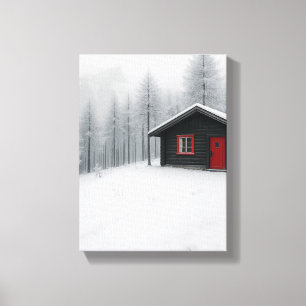 Winter Cabin in Snowy Forest Minimalist Landscape Canvas Print
