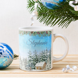 Winter Cabin In the Woods Personalised Christmas Coffee Mug