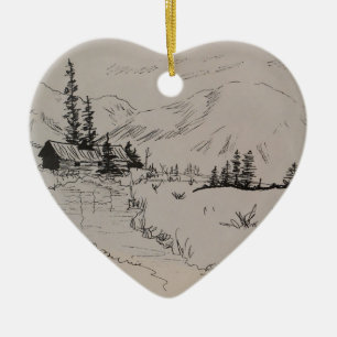 Winter Cabin of the North Woods Ceramic Tree Decoration