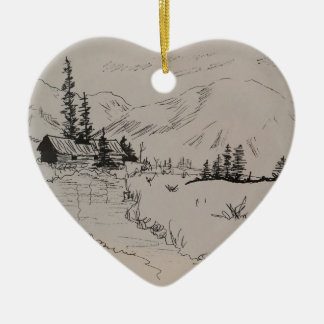 Winter Cabin of the North Woods Ceramic Tree Decoration