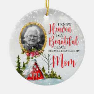Winter Cabin Personalised Memorial Photo Ceramic Tree Decoration