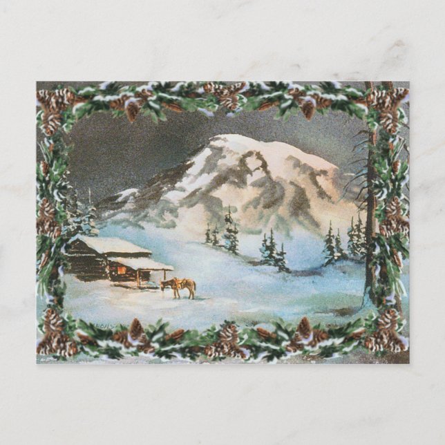 WINTER CABIN & PINE CONES by SHARON SHARPE Postcard (Front)