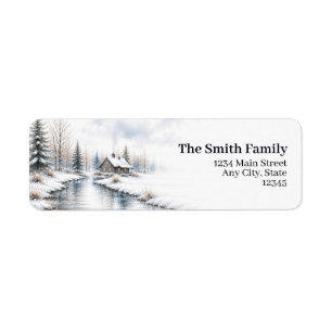Winter Cabin Return Address Labels Snowy Creek