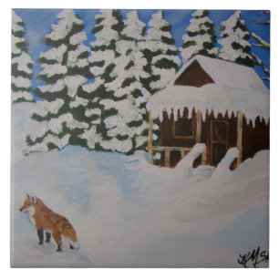 Winter Cabin Scene Tile