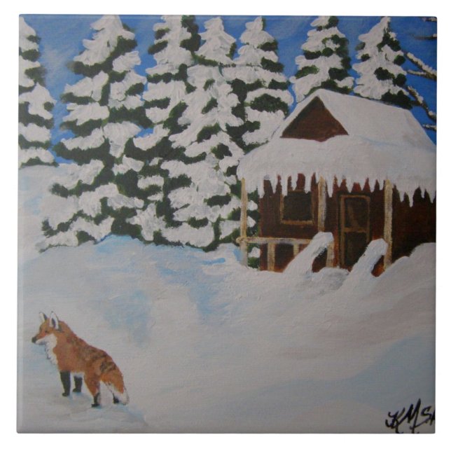 Winter Cabin Scene Tile (Front)