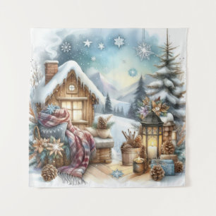 Winter Cabin Tapestry