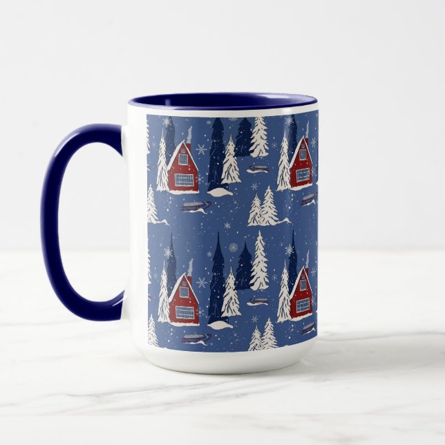Winter Cabin Two-Toned 15 oz Mug (Left)