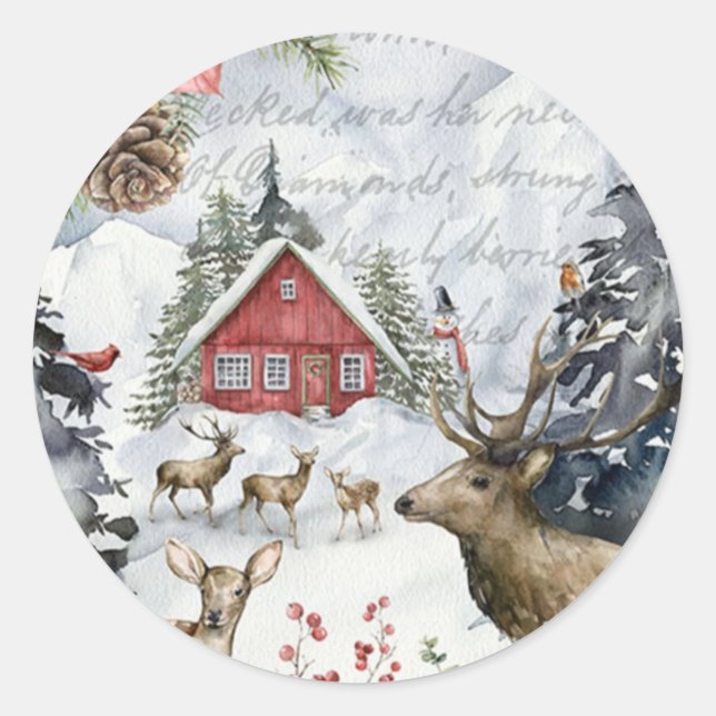 Winter Cabin Woodland Forest Star Sticker (Front)