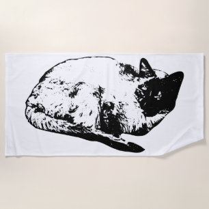 Winter-calm feline silhouette beach towel
