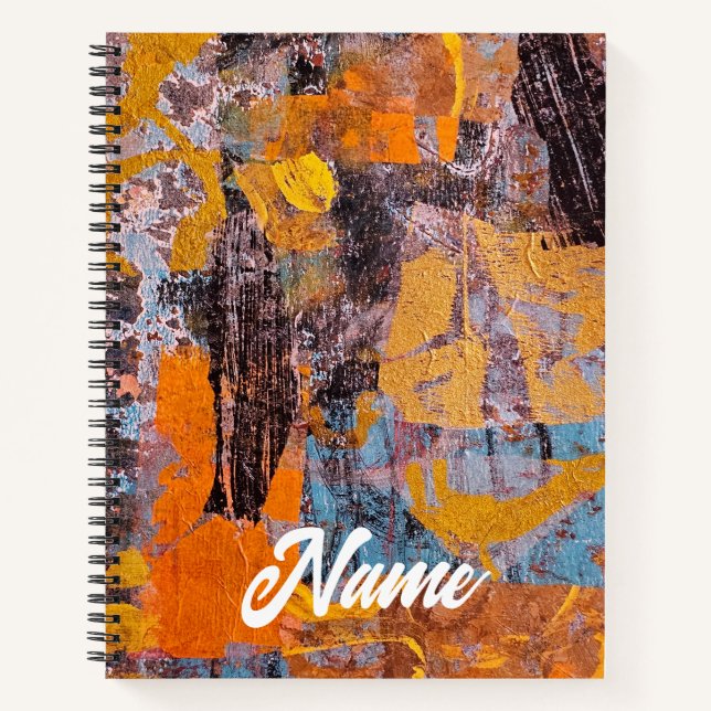 Winter Campfire, Gel Print Collage Spiral Notebook (Front)