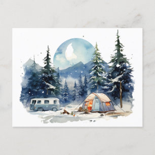 Winter Camping Watercolor Postcard