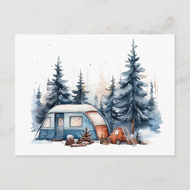 Winter Camping Watercolor  Postcard (Front)