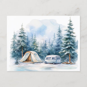 Winter Camping Watercolor  Postcard