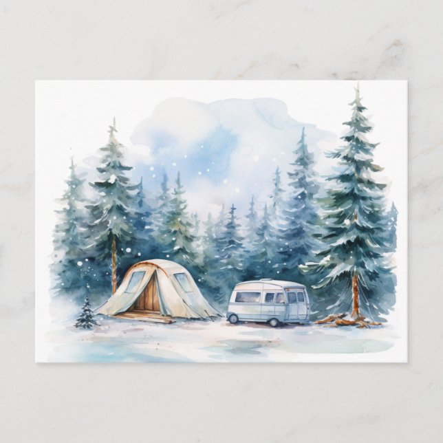 Winter Camping Watercolor  Postcard (Front)