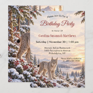 Winter Canada Lynx Snowy Forest Birthday Party Invitation