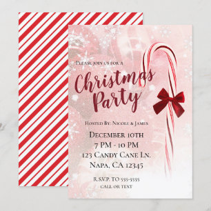Winter Candy Cane Christmas Holiday Party Invitation